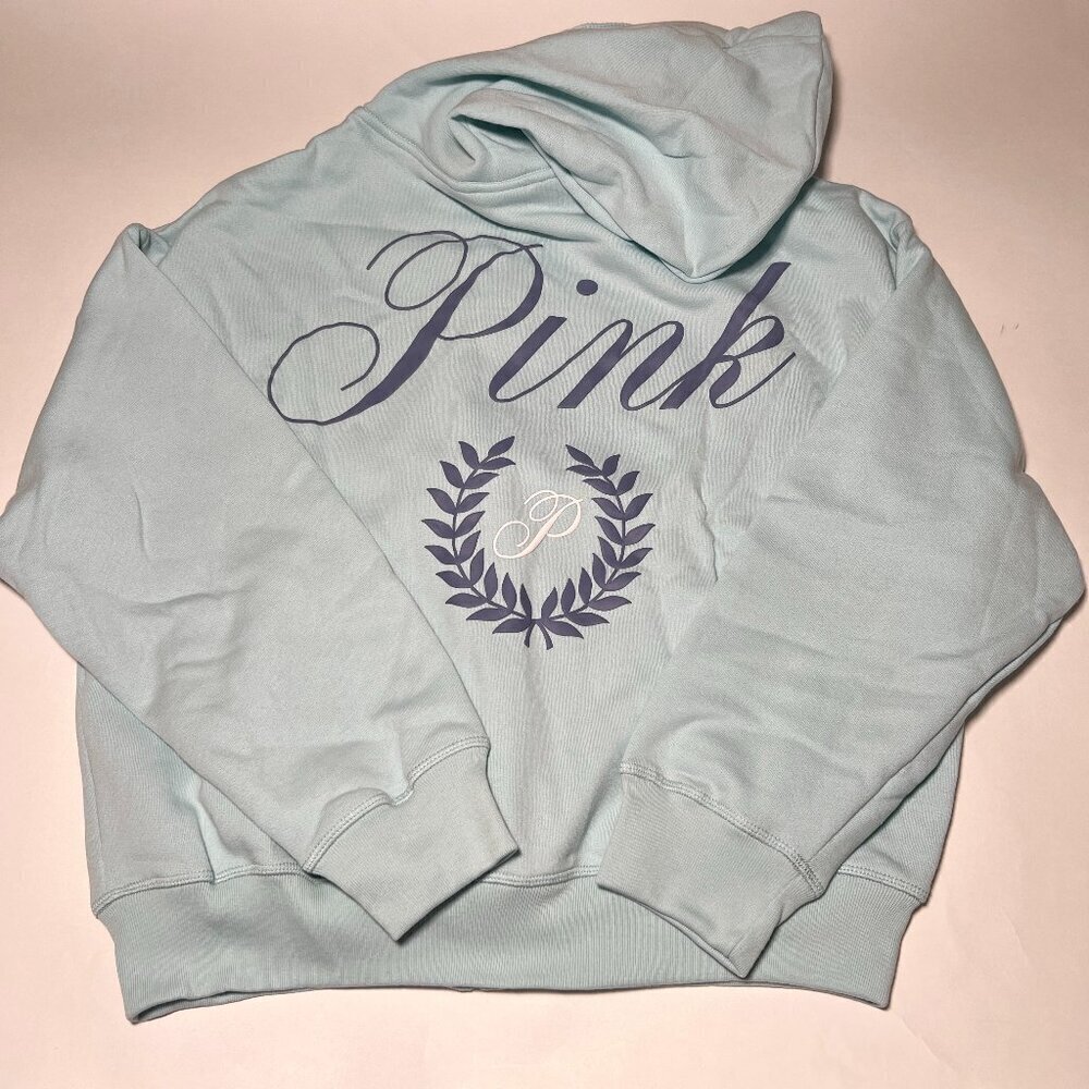Victoria Secret Pink Size Small Fleece Zip Hoodie Jacket Relaxed Logo Blue